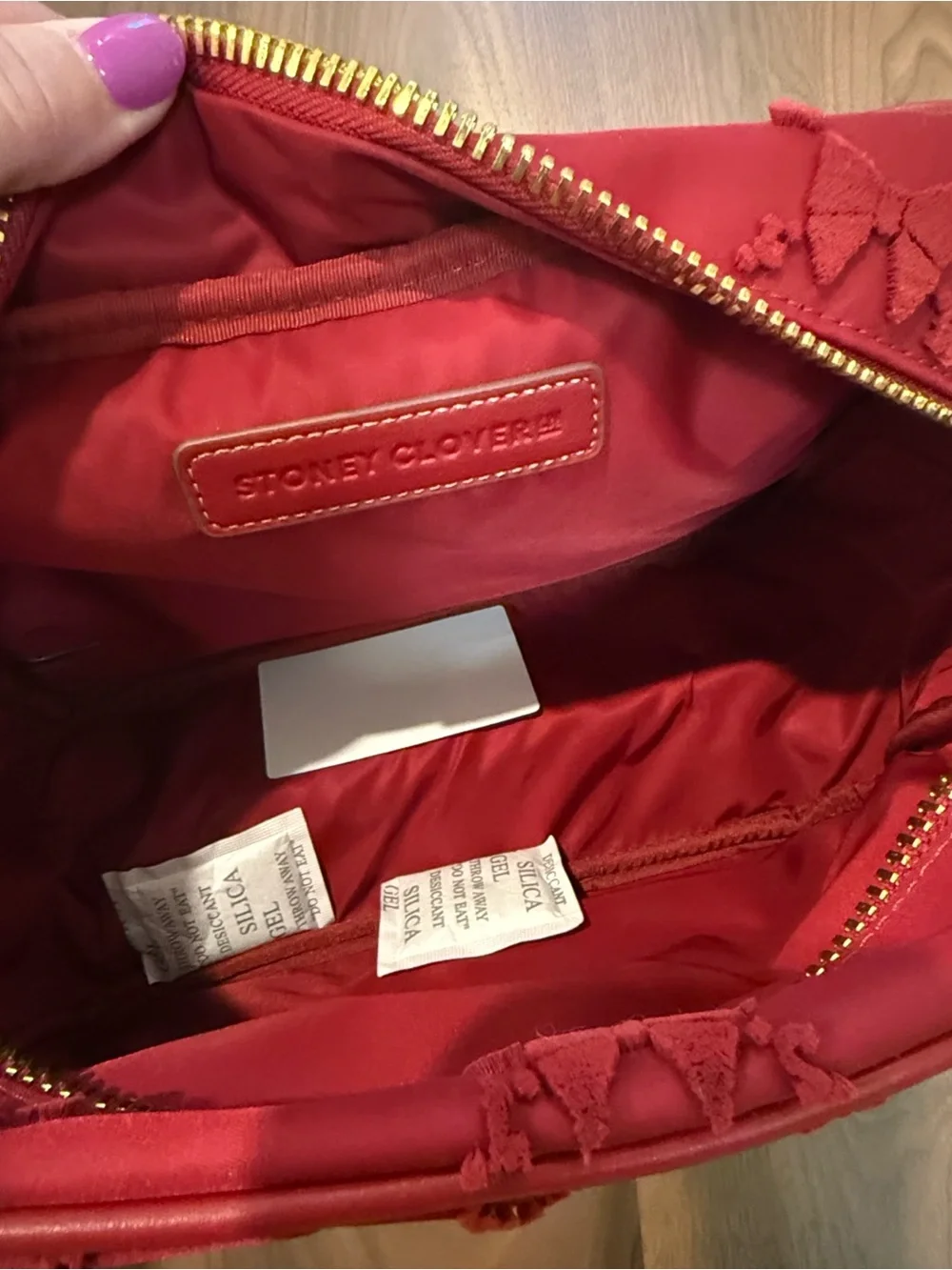 Stoney Clover Lane Burgundy Red tufted Bow large Cosmetic Pouch NWT